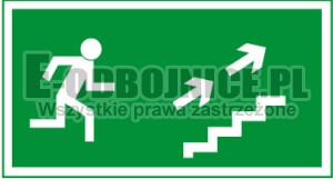 Znak 11 Kierunek ewakuacji schodami G-P 300x150 PF