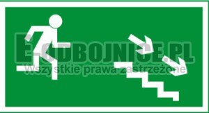 Znak 11 Kierunek ewakuacji schodami D-P 300x150 PF