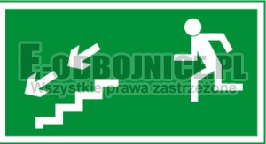 Znak 11 Kierunek ewakuacji schodami D-L 300x150 PF