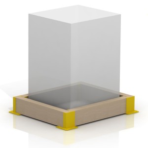 Odbojnica liniowa drewniana, kantówka 200x100 mm,  wysokość 200 mm na słup 600 mm na 600 mm