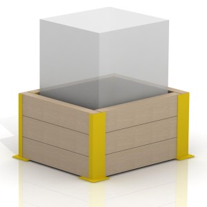 Odbojnica liniowa drewniana, kantówka 200x100 mm,  wysokość 600 mm na słup 600 mm na 600 mm