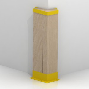 Odbojnica liniowa drewniana, kantówka 200x100 mm,  dwa mocowania, długość belek 1000 mm pionowa narożna